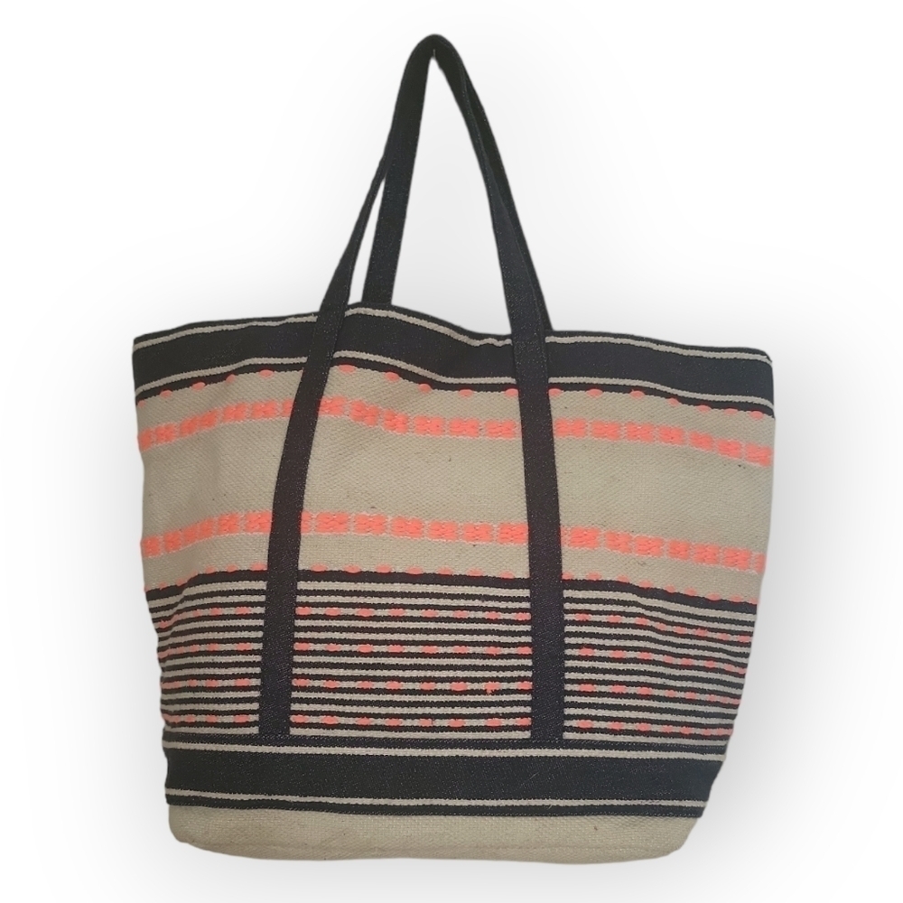GAP 2016 Dark Indigo Striped Canvas Weave Lined Girlfriend Tote Bag - Picture 2 of 7